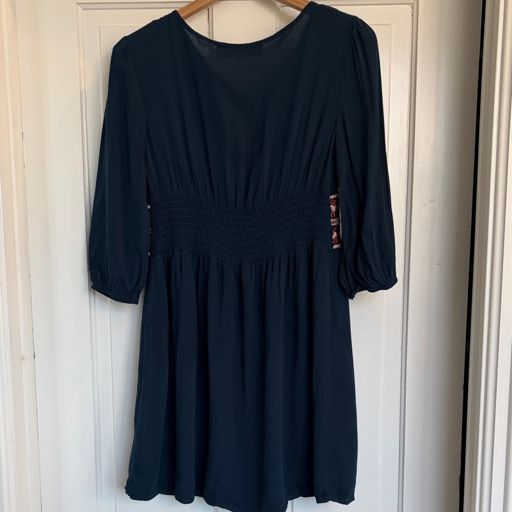 Blue Rain Navy / Teal Dress with Floral Embroidery Size Small - Picture 6 of 6